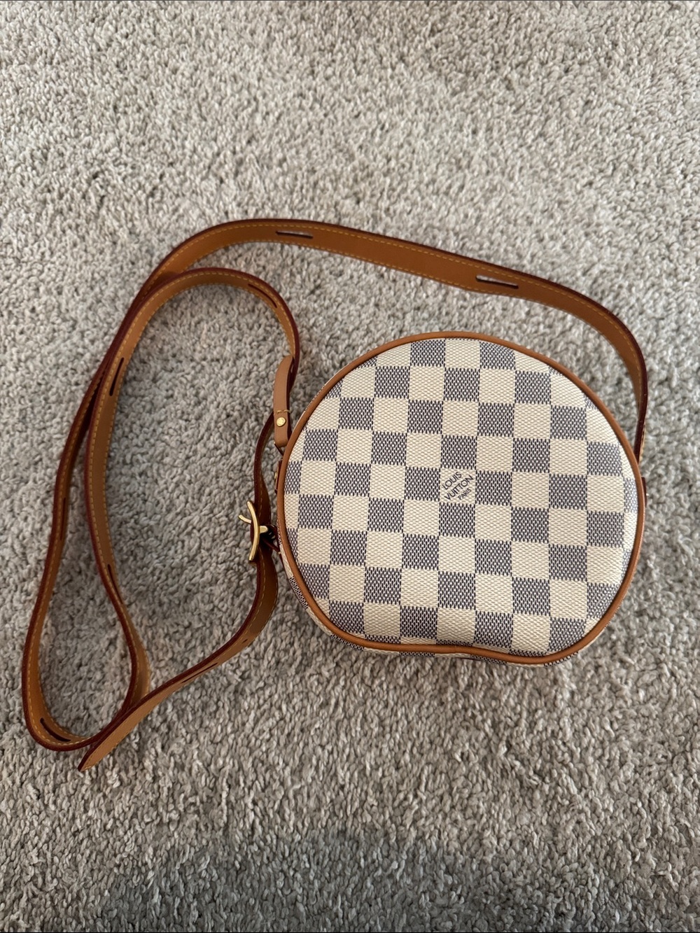 Louis Vuitton Round Checkered Crossbody Bag in Cream & Brown